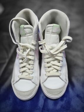 Nike White High-Top Sneakers with Mint and Light Pink Accents